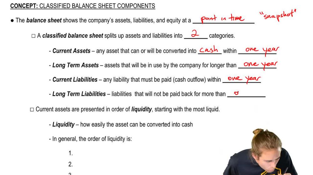 Classified Balance Sheet Components