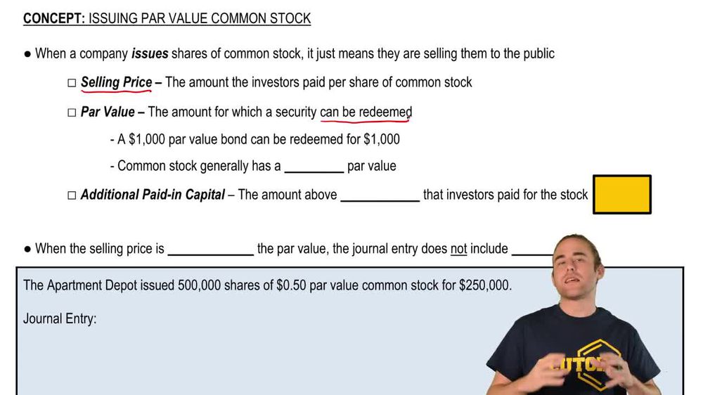 Issuing Par Value Stock Definitions