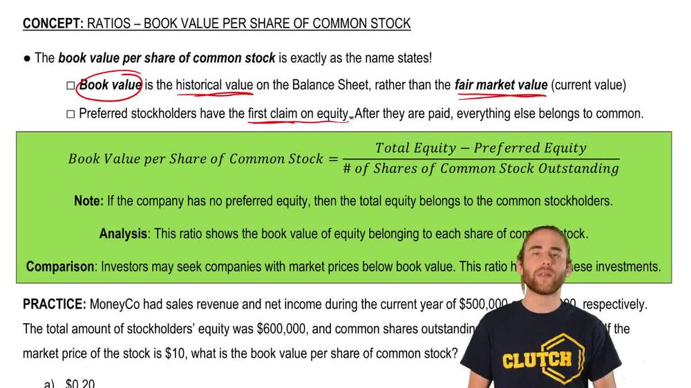 Ratios: Book Value per Share of Common Stock