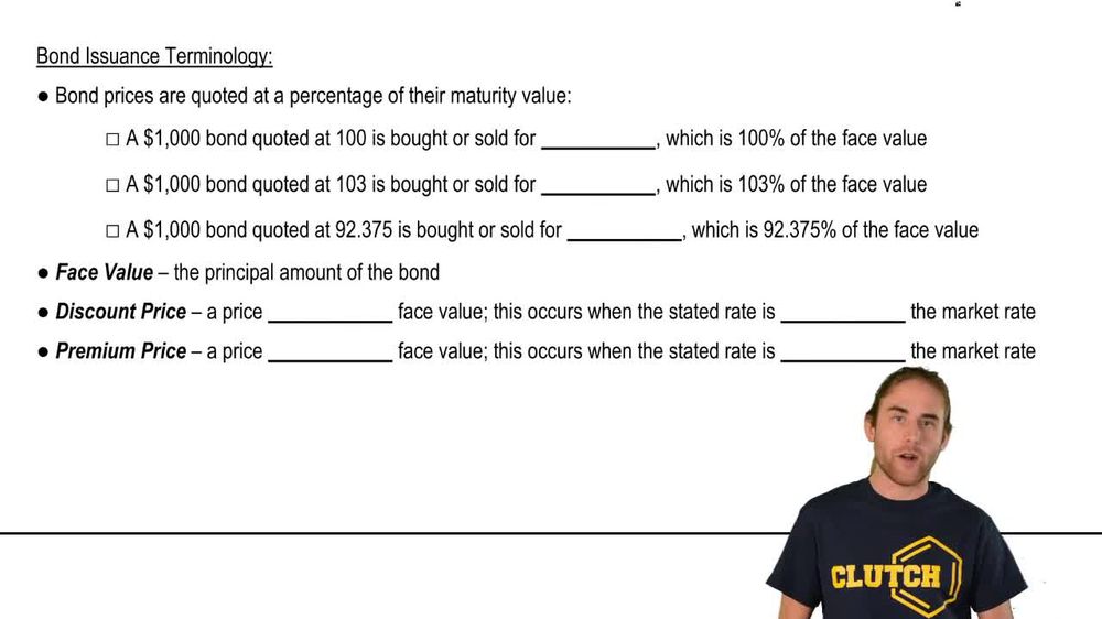 Bonds Payable:Bond Prices as a Percentage of Face Value